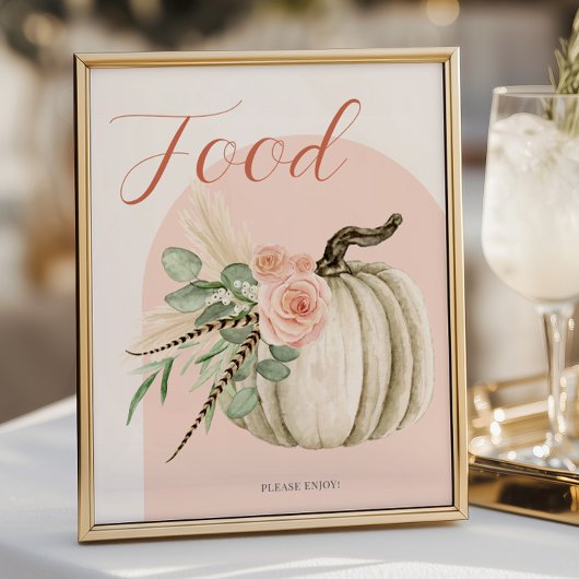 Fall Celebration Pumpen Pink Food Table Sign Poster