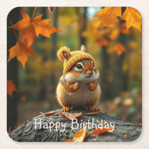 Fall Chipmunk Geburtstag Rechteckiger Pappuntersetzer