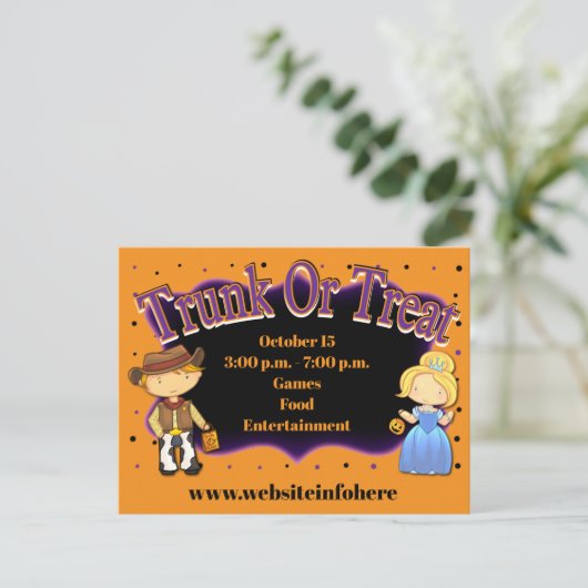 Fall Church School Trunk oder Leckerei Einladung Postkarte (Stehend Vorderseite)