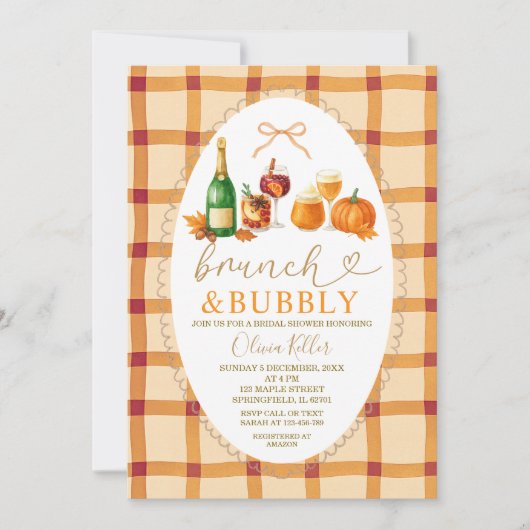 Fall Cocktail Bow Brunch & Bubbly Bridal Shower Einladung (Vorderseite)