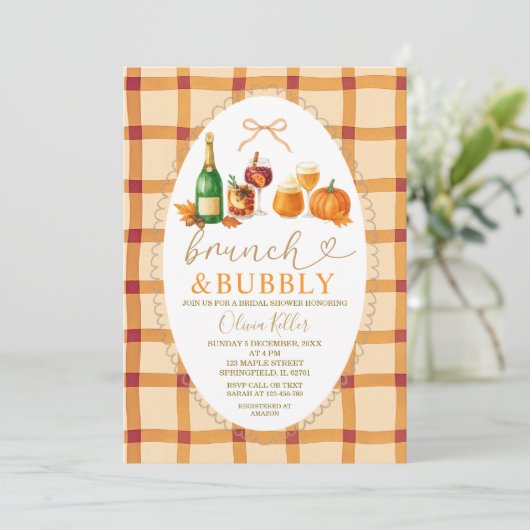Fall Cocktail Bow Brunch & Bubbly Bridal Shower Einladung (Stehend Vorderseite)