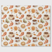 Fall Coffee and Pie Pattern with Leaves in Warm Geschenkpapier (Flach)