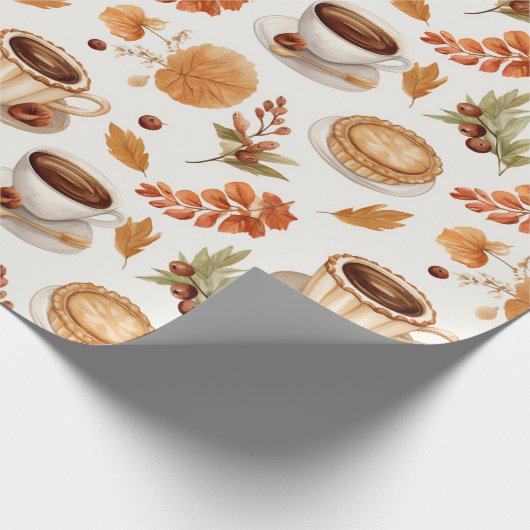 Fall Coffee and Pie Pattern with Leaves in Warm Geschenkpapier (Ecke)