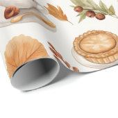 Fall Coffee and Pie Pattern with Leaves in Warm Geschenkpapier (Rolleneckpunkt)