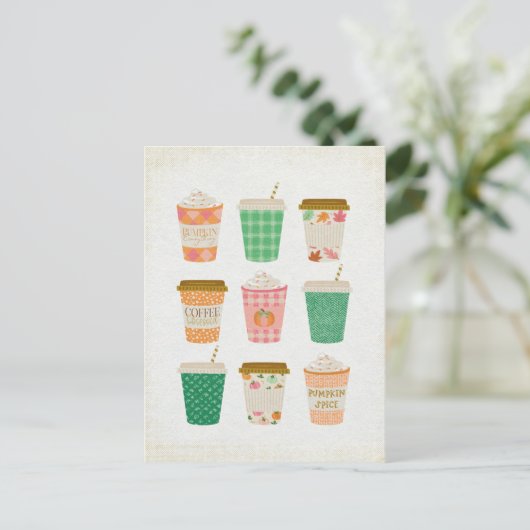 Fall Coffee Cups | Autumn Pumpkin Gewürz Latte Postkarte (Stehend Vorderseite)