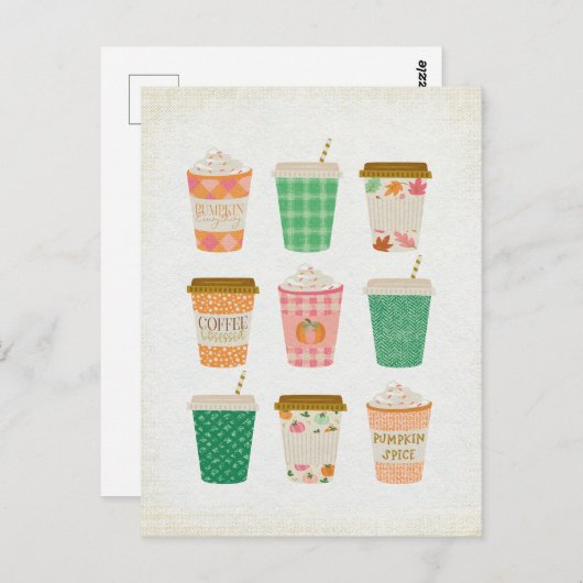 Fall Coffee Cups | Autumn Pumpkin Gewürz Latte Postkarte (Vorne/Hinten)
