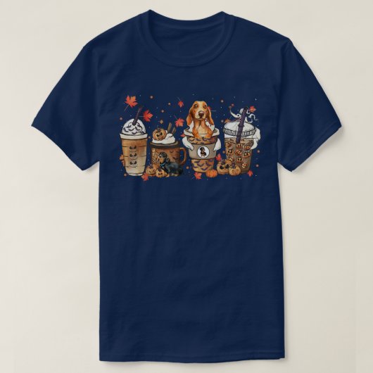 Fall Coffee Dachshund Dog Halloween Costume Fall T-Shirt (Design vorne)