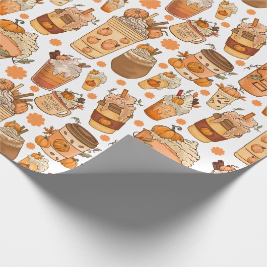 Fall Coffee Latte Pumpkin Muster Geschenkpapier (Ecke)