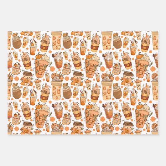 Fall Coffee Latte Pumpkin Muster Geschenkpapier Set (Vorderseite 2)