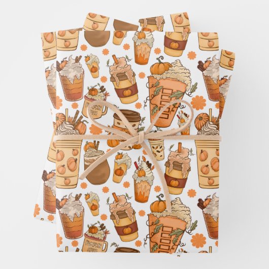 Fall Coffee Latte Pumpkin Muster Geschenkpapier Set (Beispiel)
