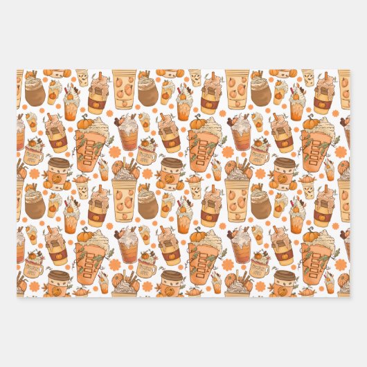 Fall Coffee Latte Pumpkin Muster Geschenkpapier Set (Vorderseite)