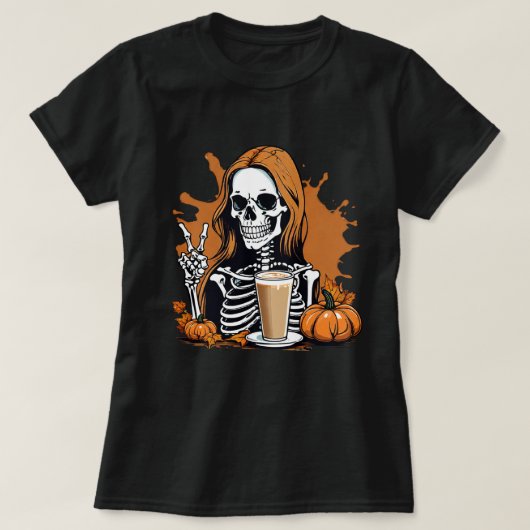 Fall Coffee Skeleton Halloween T-Shirt (Design vorne)