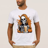 Fall Coffee Skeleton Halloween T-Shirt (Vorderseite)
