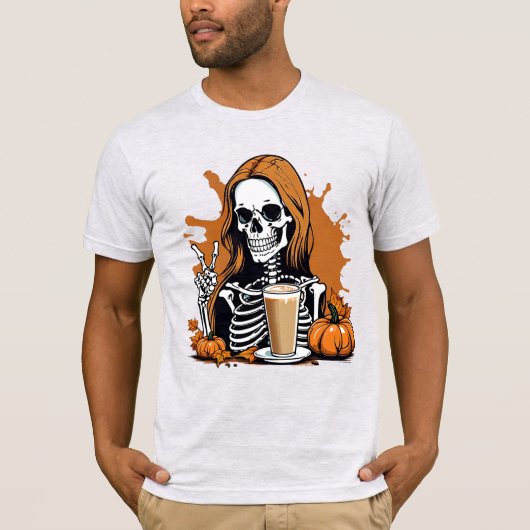 Fall Coffee Skeleton Halloween T-Shirt (Vorderseite)