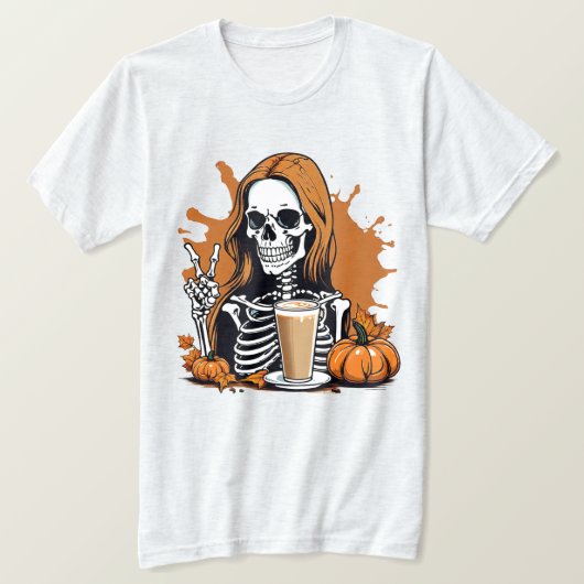 Fall Coffee Skeleton Halloween T-Shirt (Design vorne)