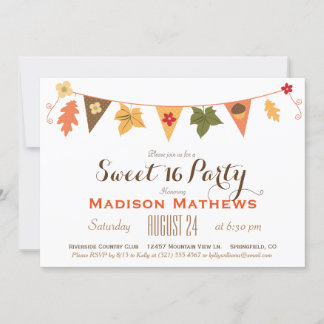 Fall Color Blätter Bunting Sweet 16 Birthday Party Einladung