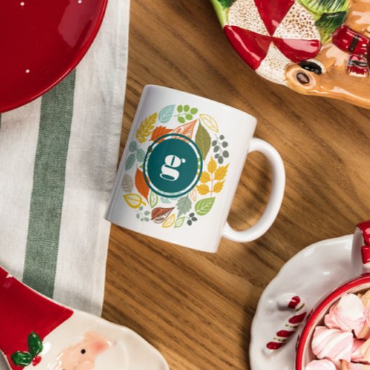 Fall Colors Leafs Circle, Custom Monogram Tasse