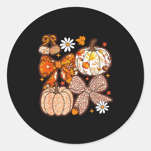 Fall Coquette Bow Fall Pumpkin Thanksgiving Women  Runder Aufkleber (Vorderseite)