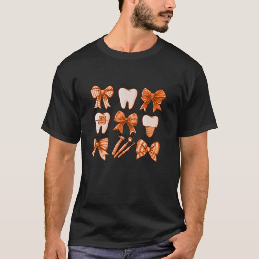 Fall Coquette Bow Niedlich Teeth Dentist Squad Den T-Shirt (Vorderseite)