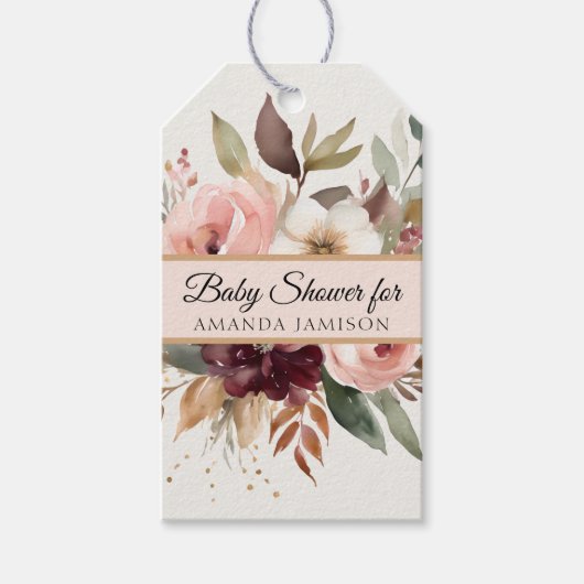 Fall Cotattcore Burgundy n Pink Baby Girl Dusche Geschenkanhänger (Vorderseite)