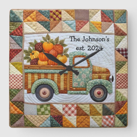 Fall Country Harvest Lieferwagen Truck Wall Clock Quadratische Wanduhr (Vorderseite)