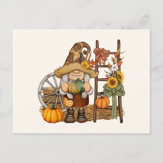 Fall Country Pumpkin Harvest Gnome Postkarte (Vorderseite)