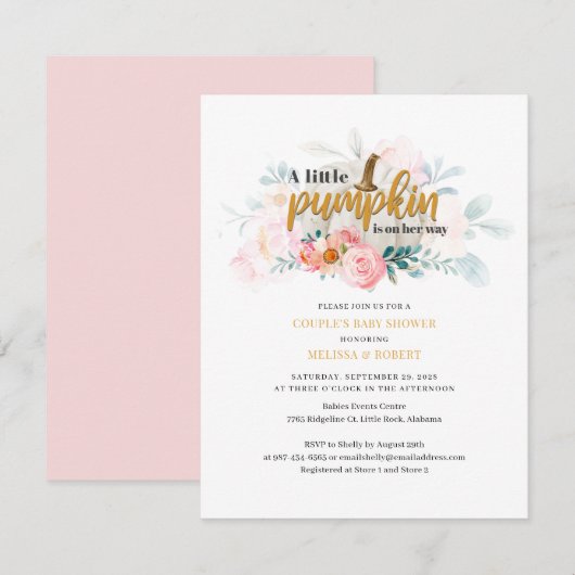 Fall Couples Kleine Pumpkin Girl Babydusche Einladung (Vorne/Hinten)