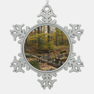 Fall Creek mit Spiegelung im Laurel Hill Park Schneeflocken Zinn-Ornament