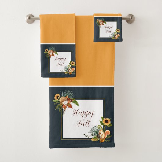 Fall critters and nature with customizable text b badhandtuch set (Insitu)