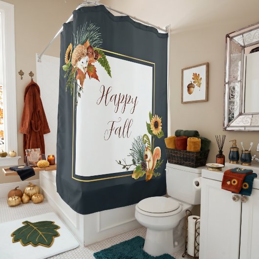 Fall critters and nature with customizable text  duschvorhang