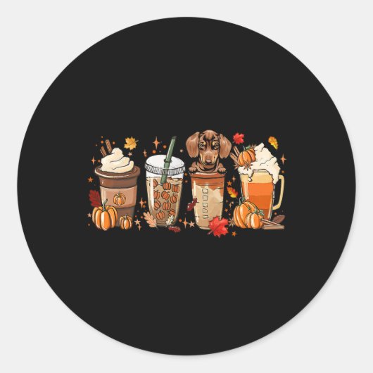 Fall Dackel Cat Halloween Outfit für Fallen Runder Aufkleber (Vorderseite)