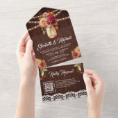 Fall Dahlia Floral Mason Jar QR Code Hochzeit Holz All In One Einladung (Abreißen)