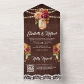 Fall Dahlia Floral Mason Jar QR Code Hochzeit Holz All In One Einladung (Innen Boden)