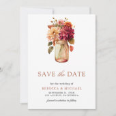 Fall Dahlia Mason Jar Foto Wedding Save The Date (Vorderseite)