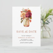 Fall Dahlia Mason Jar Foto Wedding Save The Date (Stehend Vorderseite)