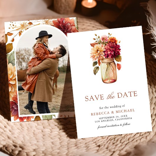 Fall Dahlia Mason Jar Foto Wedding Save The Date