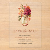 Fall Dahlia Mason Jar Wedding Save the Date Acryleinladungen (Vorderseite)