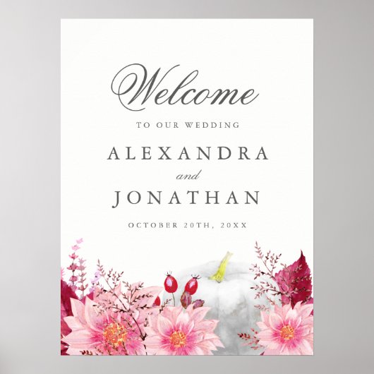 Fall Dahlia und Pumpkin Wedding Welcome Poster (Vorne)