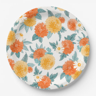 Fall Dahlias Floral Wasserfarben Muster Pappteller