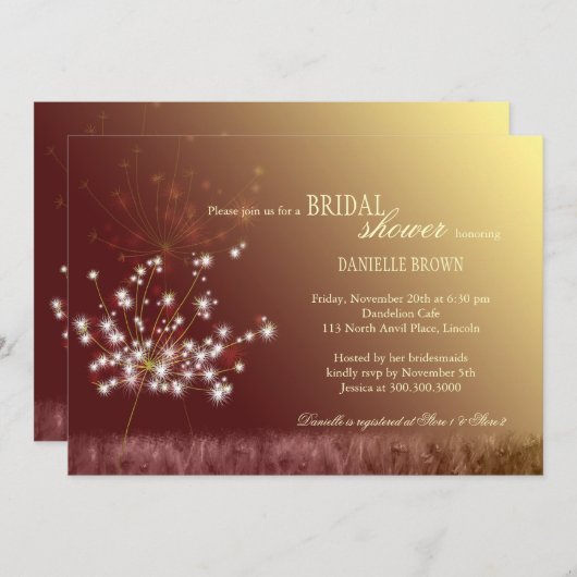 Fall Dandelions Brown Ombre Brautparty Einladung (Vorne/Hinten)