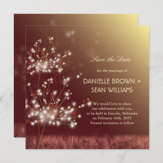 Fall Dandelions Brown Wedding Save the Date (Vorne/Hinten)