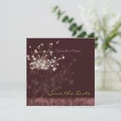 Fall Dandelions Burgundy Wedding Save the Date (Stehend Vorderseite)