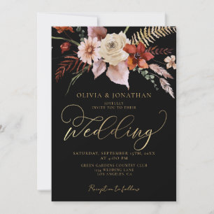 Fall Dark Moody Floral Black Gold Elegante Hochzei Einladung