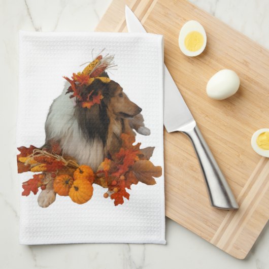 Fall Decor Sheltie Geschirrtuch (Viertel Falte)