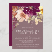 Fall Deep Lila Floral Bridesmaids Luncheon Einladung (Vorne/Hinten)