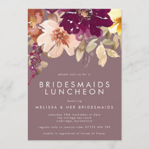Fall Deep Lila Floral Bridesmaids Luncheon Einladung