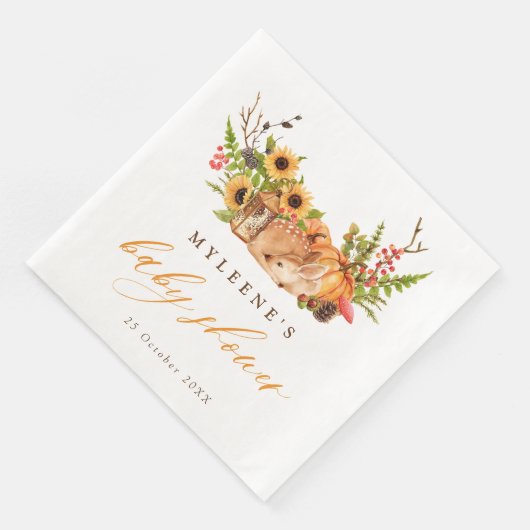 Fall Deer Pumpkin & Sunflowers Babydusche Serviette (Ecke)