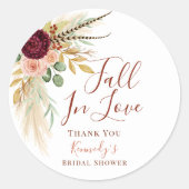 Fall der Liebe Boho Pampas Grass Autum Floral Runder Aufkleber (Vorderseite)