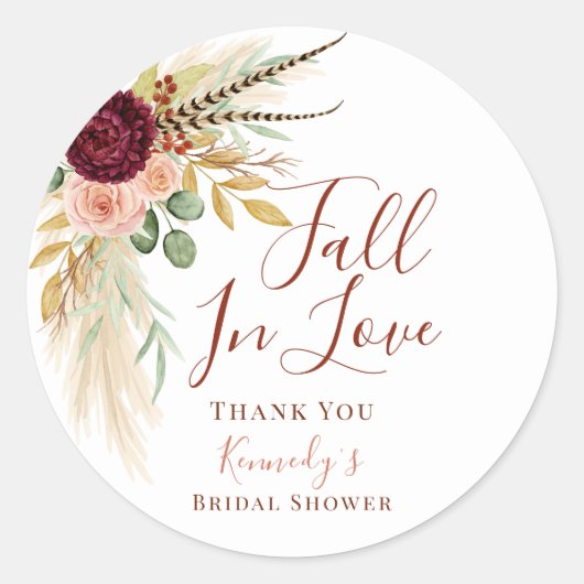 Fall der Liebe Boho Pampas Grass Autum Floral Runder Aufkleber (Vorderseite)