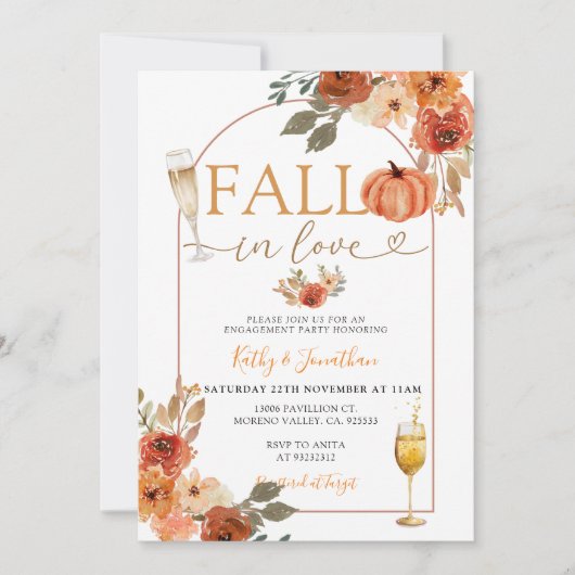 Fall der Liebe Boho Pumpkin Arch Engagement Party Einladung (Vorderseite)